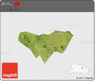 Satellite 3D Map of Anlu, single color outside