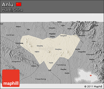 Shaded Relief 3D Map of Anlu, darken, desaturated