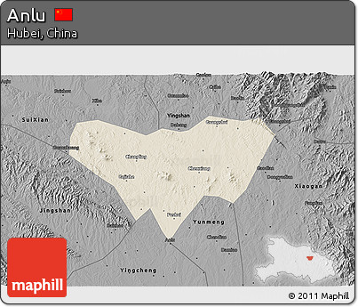 Shaded Relief 3D Map of Anlu, darken, desaturated