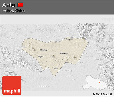 Shaded Relief 3D Map of Anlu, lighten, desaturated