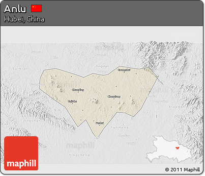 Shaded Relief 3D Map of Anlu, lighten, desaturated