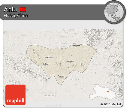 Shaded Relief 3D Map of Anlu, lighten