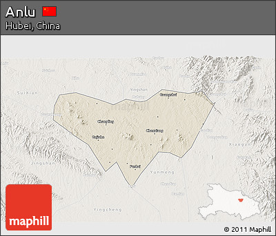 Shaded Relief 3D Map of Anlu, lighten