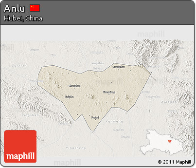 Shaded Relief 3D Map of Anlu, lighten