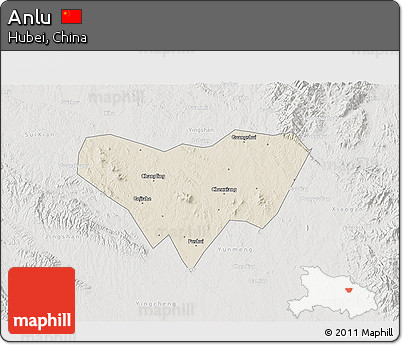 Shaded Relief 3D Map of Anlu, lighten, semi-desaturated