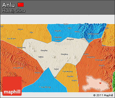 Shaded Relief 3D Map of Anlu, political outside