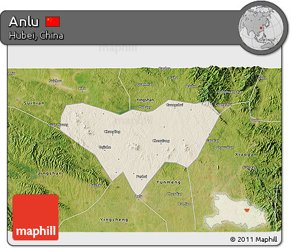 Shaded Relief 3D Map of Anlu, satellite outside