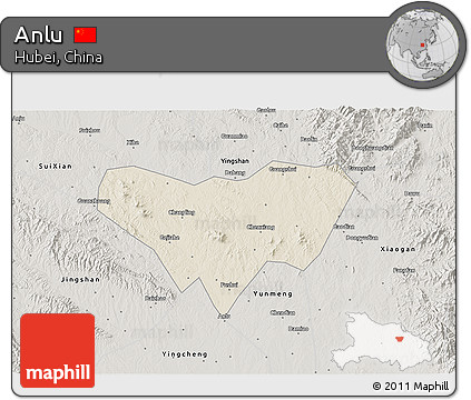 Shaded Relief 3D Map of Anlu, semi-desaturated