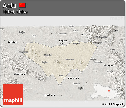 Shaded Relief 3D Map of Anlu, semi-desaturated