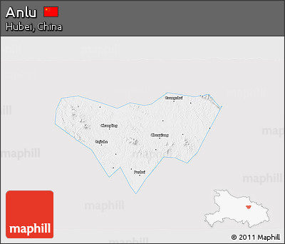 Silver Style 3D Map of Anlu, single color outside