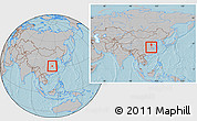 Gray Location Map of Anlu, within the entire country, hill shading