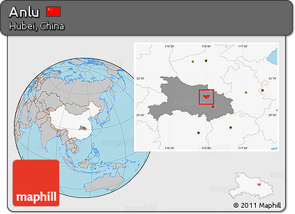 Gray Location Map of Anlu, highlighted country, highlighted parent region