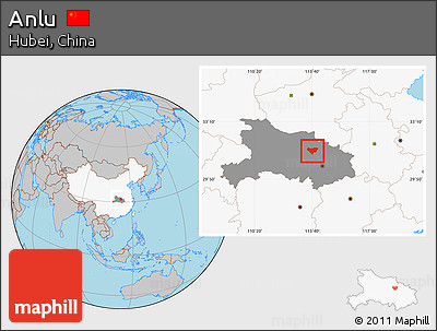 Gray Location Map of Anlu, highlighted country, highlighted parent region