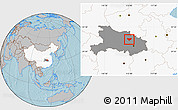 Gray Location Map of Anlu, highlighted country, highlighted parent region, hill shading