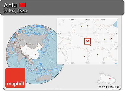 Gray Location Map of Anlu, highlighted country, hill shading