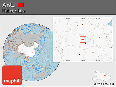 Gray Location Map of Anlu, highlighted country, hill shading