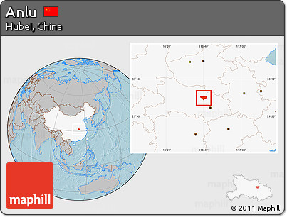 Gray Location Map of Anlu, highlighted country, hill shading