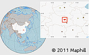 Gray Location Map of Anlu, highlighted country, hill shading