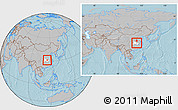 Gray Location Map of Anlu, highlighted parent region, within the entire country, hill shading