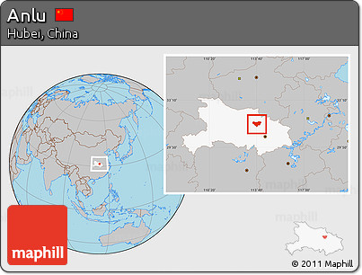 Gray Location Map of Anlu, highlighted parent region