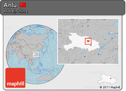 Gray Location Map of Anlu, highlighted parent region, hill shading