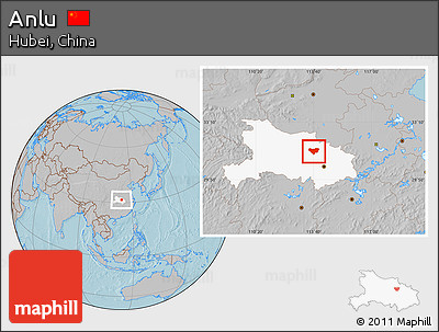 Gray Location Map of Anlu, highlighted parent region, hill shading