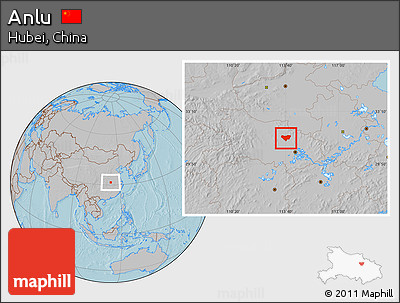 Gray Location Map of Anlu, hill shading