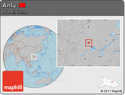 Gray Location Map of Anlu, hill shading