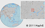 Gray Location Map of Anlu, hill shading