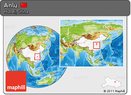 Physical Location Map of Anlu, highlighted country, within the entire country
