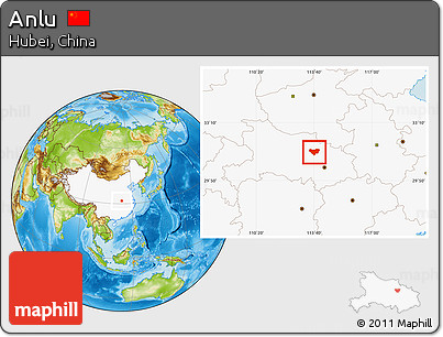 Physical Location Map of Anlu, highlighted country