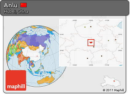 Political Location Map of Anlu, highlighted country