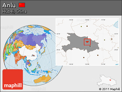 Political Location Map of Anlu, highlighted country, highlighted parent region