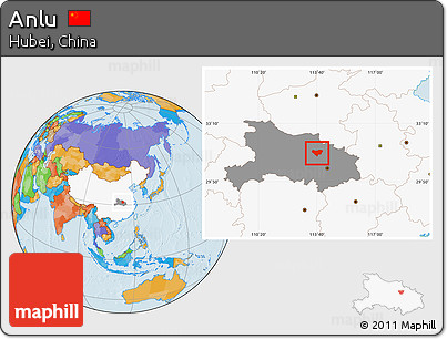 Political Location Map of Anlu, highlighted country, highlighted parent region