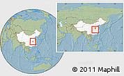 Savanna Style Location Map of Anlu, highlighted country, within the entire country, hill shading
