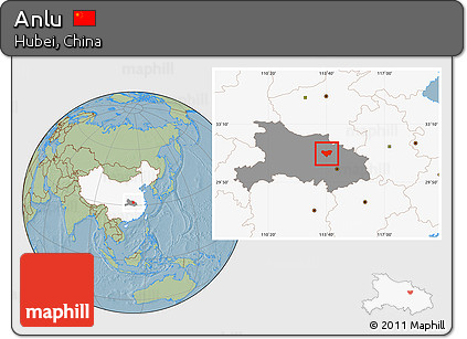 Savanna Style Location Map of Anlu, highlighted country, highlighted parent region, hill shading