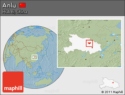 Savanna Style Location Map of Anlu, highlighted parent region, hill shading