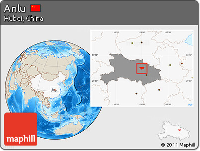 Shaded Relief Location Map of Anlu, highlighted country, highlighted parent region