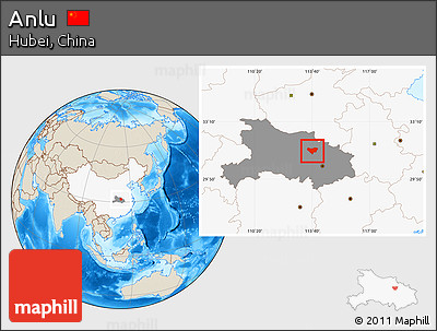 Shaded Relief Location Map of Anlu, highlighted country, highlighted parent region