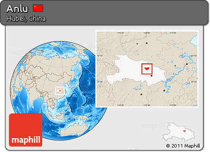 Shaded Relief Location Map of Anlu, highlighted parent region