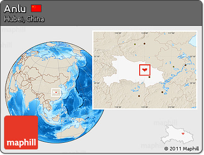 Shaded Relief Location Map of Anlu, highlighted parent region