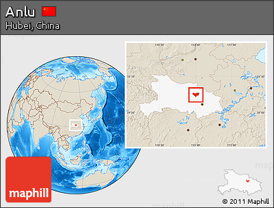 Shaded Relief Location Map of Anlu, highlighted parent region