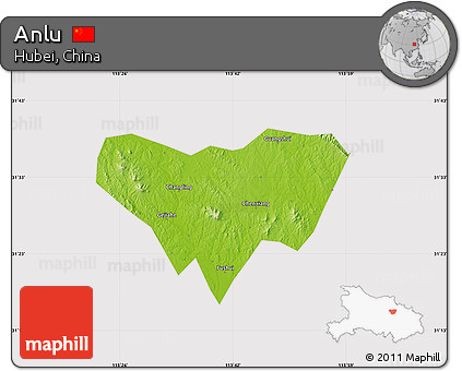 Physical Map of Anlu, cropped outside