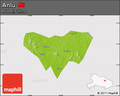 Physical Map of Anlu, cropped outside