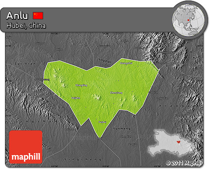 Physical Map of Anlu, darken, desaturated