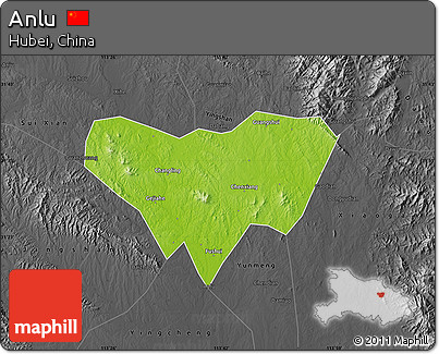 Physical Map of Anlu, darken, desaturated