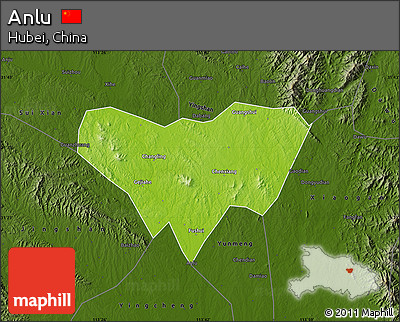 Physical Map of Anlu, darken