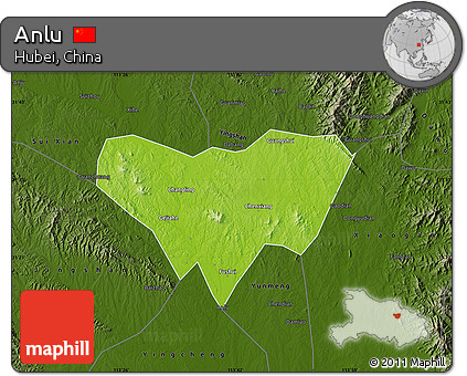 Physical Map of Anlu, darken