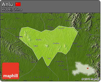 Physical Map of Anlu, darken