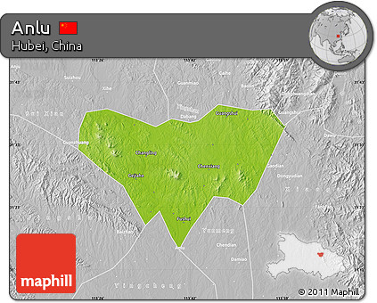Physical Map of Anlu, lighten, desaturated